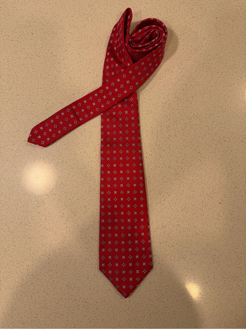 Paul Stuart Men's Geometric Woven Silk Tie Red Blue White Pointed Logo